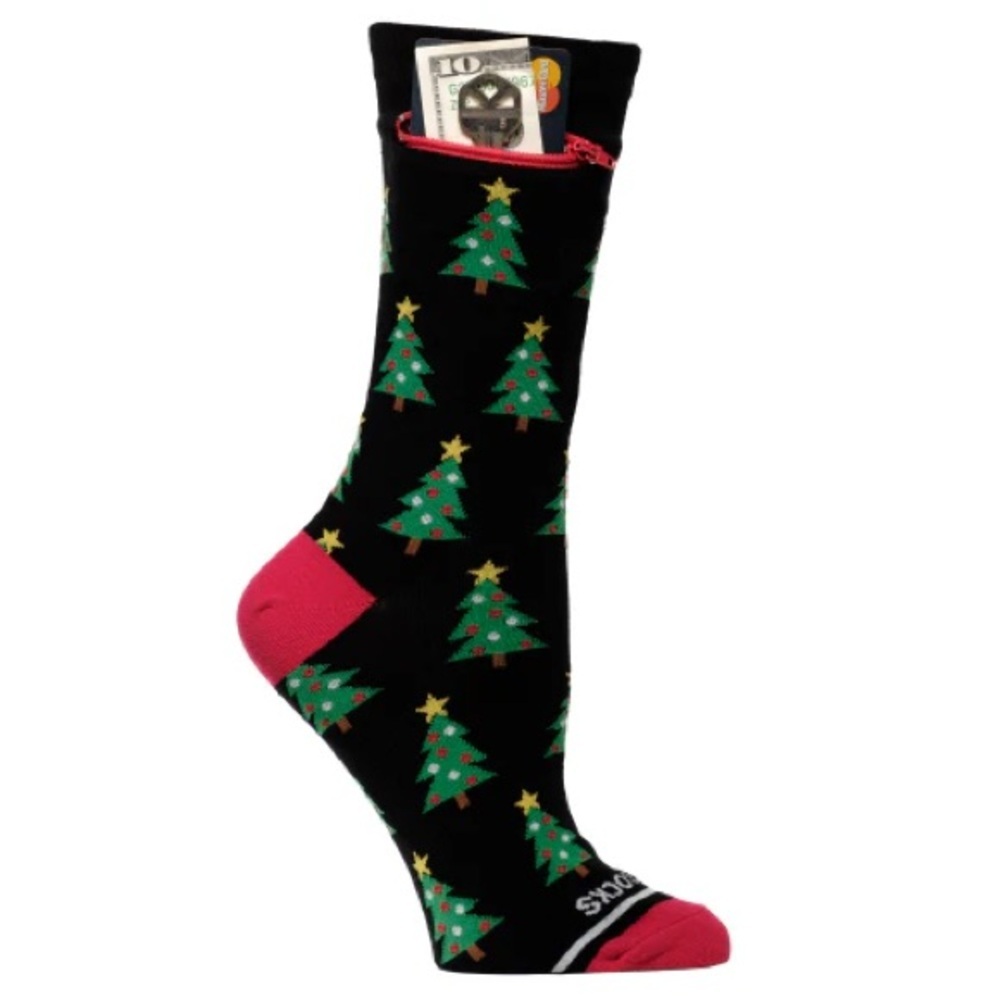 Black Christmas Tree Socks with Pocket